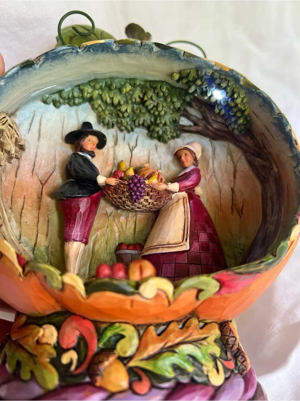 Jim Shore Pumpkin Diorama Figurine in Orange and Green
